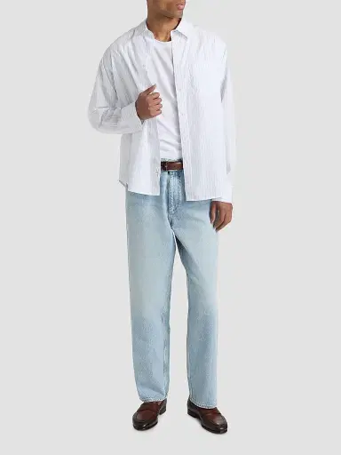 rag & bone Men's Pinstriped Poplin Shirt - White Blue Stripe | Thumbnail 2