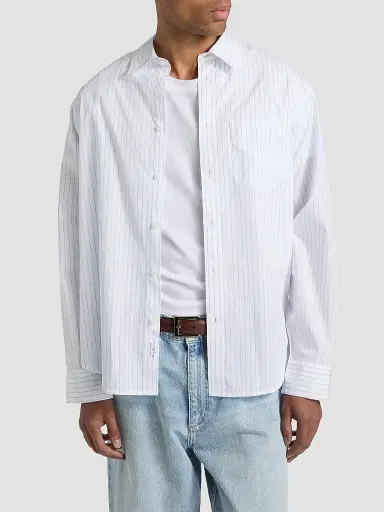 rag & bone Men's Pinstriped Poplin Shirt - White Blue Stripe | Thumbnail 3