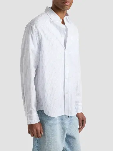 rag & bone Men's Pinstriped Poplin Shirt - White Blue Stripe | Thumbnail 4