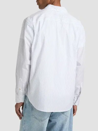 rag & bone Men's Pinstriped Poplin Shirt - White Blue Stripe | Thumbnail 5