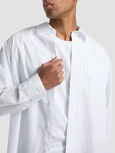 rag & bone Men's Pinstriped Poplin Shirt - White Blue Stripe | Thumbnail 6