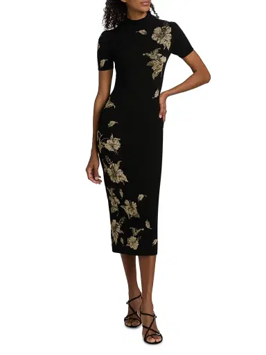 Oscar de la Renta Women's Hibiscus Metallic Jacquard Cocktail Dress | Thumbnail 2