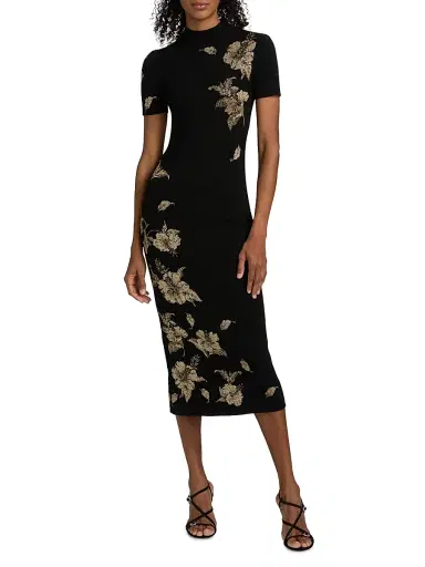 Oscar de la Renta Women's Hibiscus Metallic Jacquard Cocktail Dress | Thumbnail 3