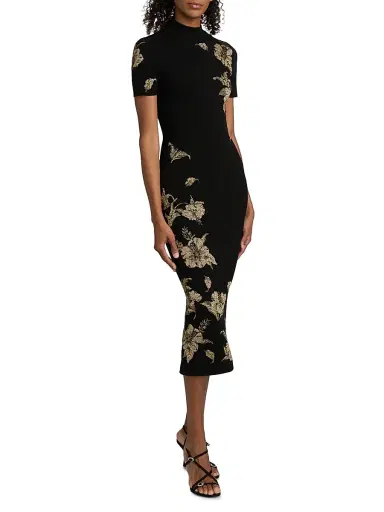 Oscar de la Renta Women's Hibiscus Metallic Jacquard Cocktail Dress | Thumbnail 4