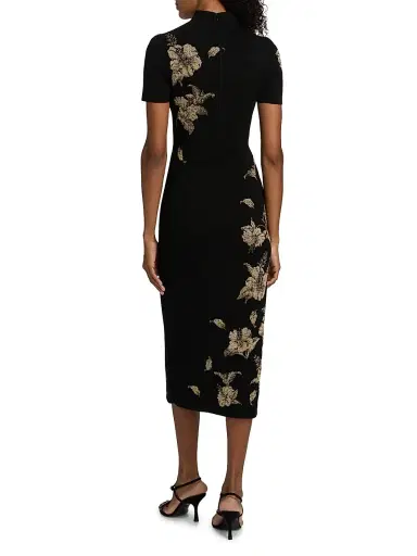Oscar de la Renta Women's Hibiscus Metallic Jacquard Cocktail Dress | Thumbnail 5