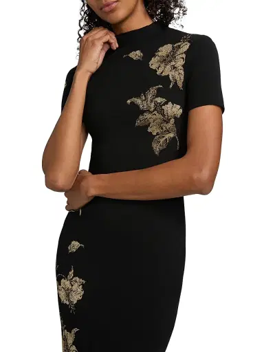 Oscar de la Renta Women's Hibiscus Metallic Jacquard Cocktail Dress | Thumbnail 6