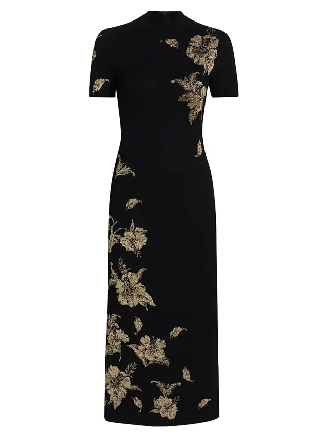 Oscar de la Renta Women's Hibiscus Metallic Jacquard Cocktail Dress - Black