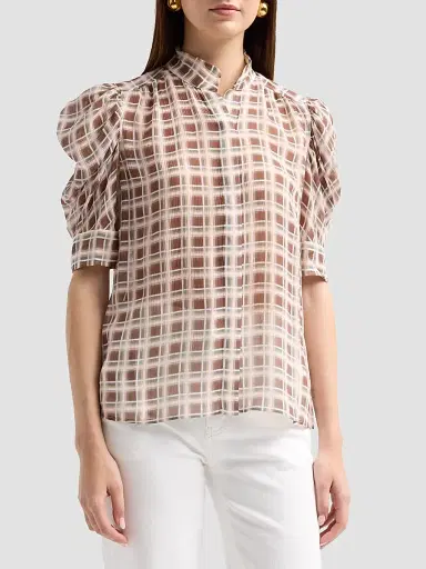 Frame Women's The Gillian Sheer Plaid Silk Top | Thumbnail 4 Frame Women's The Gillian Sheer Plaid Silk Top | Thumbnail 4