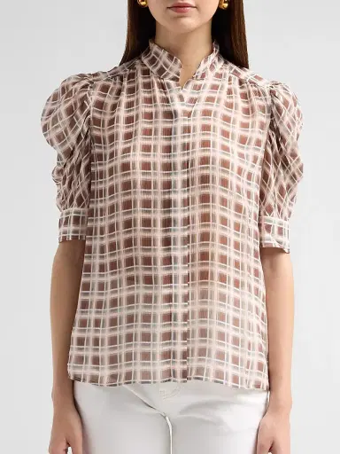 Frame Women's The Gillian Sheer Plaid Silk Top | Thumbnail 5 Frame Women's The Gillian Sheer Plaid Silk Top | Thumbnail 5