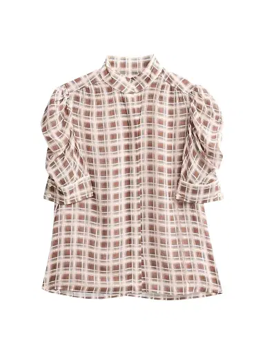 Frame Women's The Gillian Sheer Plaid Silk Top | Thumbnail 1 Frame Women's The Gillian Sheer Plaid Silk Top | Thumbnail 1