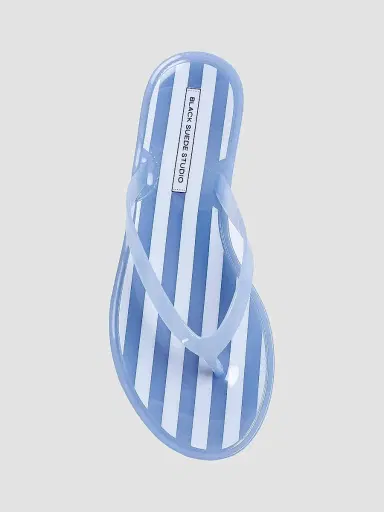 Black Suede Studio Women's Crystal PVC Stripe Flip Flops - Blue Stripe Pvc - Size 11 | Thumbnail 3