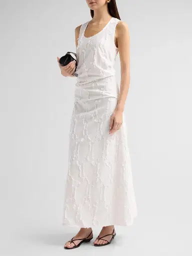Proenza Schouler White Label Women's Violeta Gathered Jacquard Maxi Dress - Off White - Size 14 | Thumbnail 4