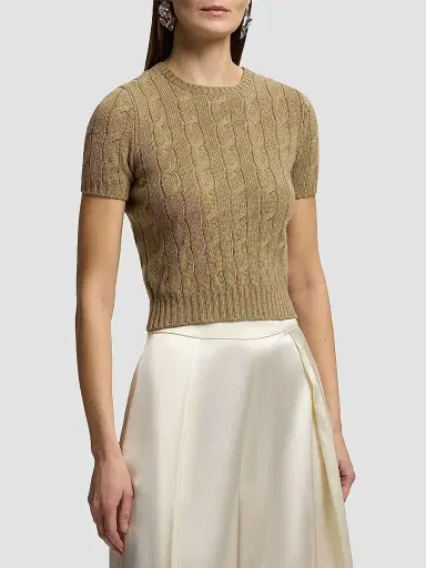 Ralph Lauren Collection Women's Cable-Knit Cashmere Cropped Sweater | Thumbnail 3 Ralph Lauren Collection Women's Cable-Knit Cashmere Cropped Sweater | Thumbnail 3