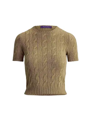 Ralph Lauren Collection Women's Cable-Knit Cashmere Cropped Sweater | Thumbnail 1 Ralph Lauren Collection Women's Cable-Knit Cashmere Cropped Sweater | Thumbnail 1