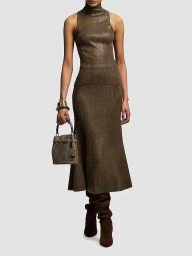 Ralph Lauren Collection Women's Rib-Knit Sleeveless Mock Turtleneck Sweater - Portobello - Size XS | Thumbnail 2 Ralph Lauren Collection Women's Rib-Knit Sleeveless Mock Turtleneck Sweater - Portobello - Size XS | Thumbnail 2