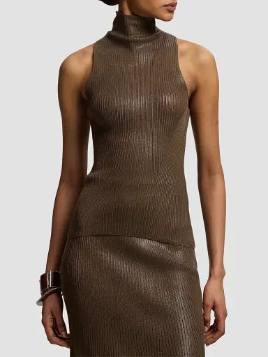 Ralph Lauren Collection Women's Rib-Knit Sleeveless Mock Turtleneck Sweater - Portobello - Size XS | Thumbnail 3 Ralph Lauren Collection Women's Rib-Knit Sleeveless Mock Turtleneck Sweater - Portobello - Size XS | Thumbnail 3