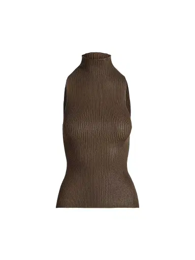 Ralph Lauren Collection Women's Rib-Knit Sleeveless Mock Turtleneck Sweater - Portobello - Size XS | Thumbnail 1 Ralph Lauren Collection Women's Rib-Knit Sleeveless Mock Turtleneck Sweater - Portobello - Size XS | Thumbnail 1