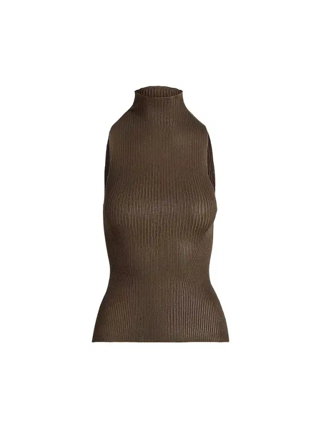 Ralph Lauren Collection Women's Rib-Knit Sleeveless Mock Turtleneck Sweater - Portobello