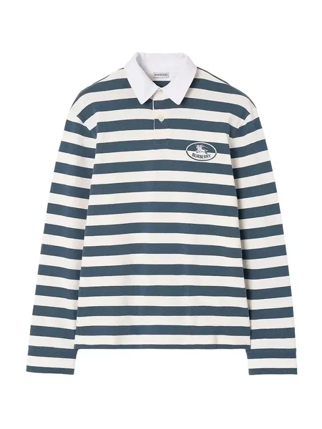 Burberry Men's Striped Cotton Rugby Shirt - Nickel Blue Cotton
