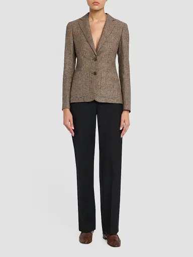 Burberry Women's Sabella Check Wool-Linen Tailored Jacket | Thumbnail 2
