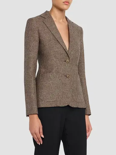 Burberry Women's Sabella Check Wool-Linen Tailored Jacket | Thumbnail 3