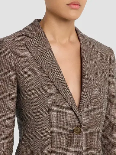 Burberry Women's Sabella Check Wool-Linen Tailored Jacket | Thumbnail 5