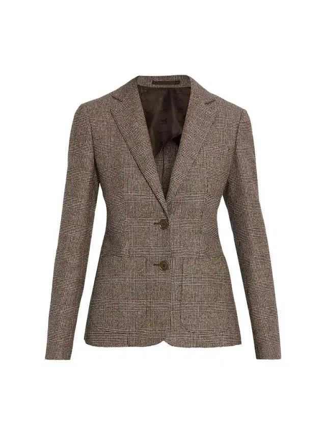 Burberry Women's Sabella Check Wool-Linen Tailored Jacket - Soap Beige Brown Check