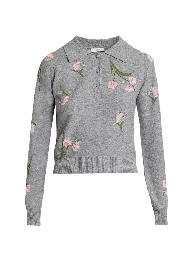 Erdem Women's Rib-Knit Floral Merino Wool Sweater - Grey Melange