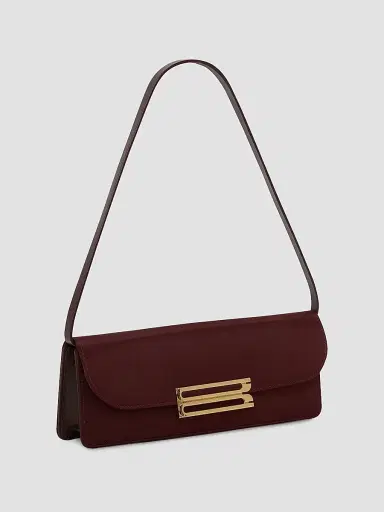 Victoria Beckham Women's Dorian East-West Velvet Clutch - Dark Burgundy | Thumbnail 3