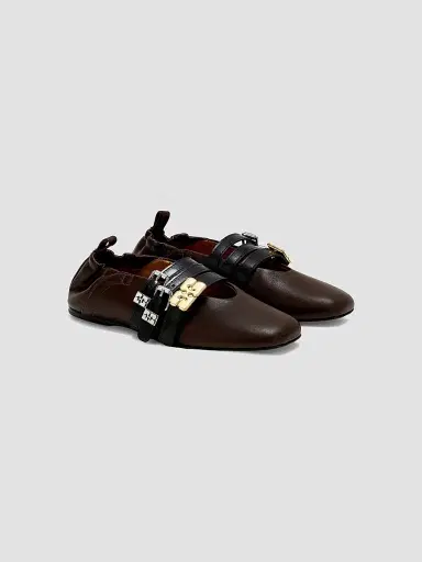 Ganni Women's Sue Triple-Strap Leather Ballet Flats - Demitasse - Size 10 | Thumbnail 2