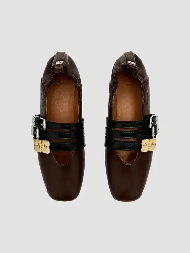 Ganni Women's Sue Triple-Strap Leather Ballet Flats - Demitasse - Size 10 | Thumbnail 3
