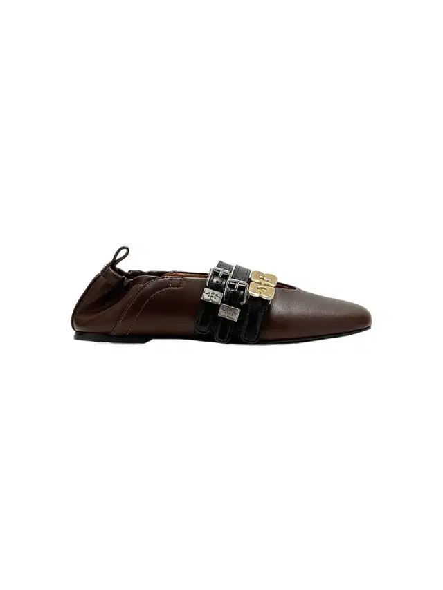 Ganni Women's Sue Triple-Strap Leather Ballet Flats - Demitasse