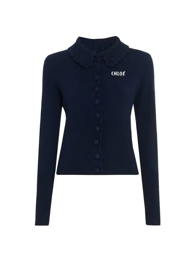 Chloé Women's Scalloped-Collar Wool Sweater - Ink Navy