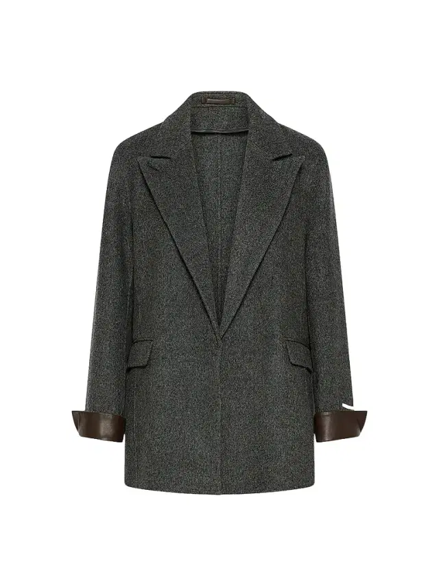 Marella Women's Pure Wool Double Sided Fabric Blazer - Melange Dark Grey