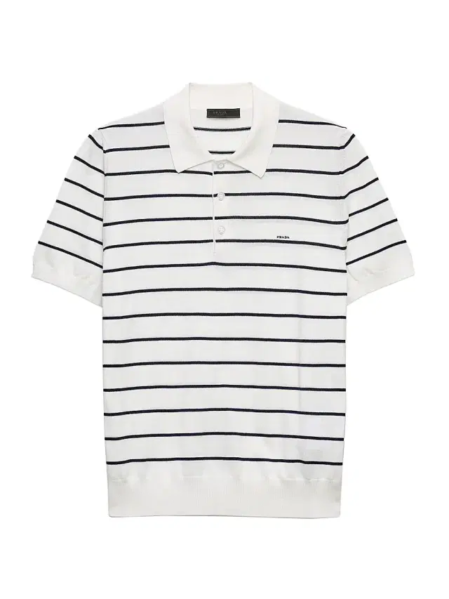 Prada Men's Short-Sleeved Striped Cotton Polo Shirt - White