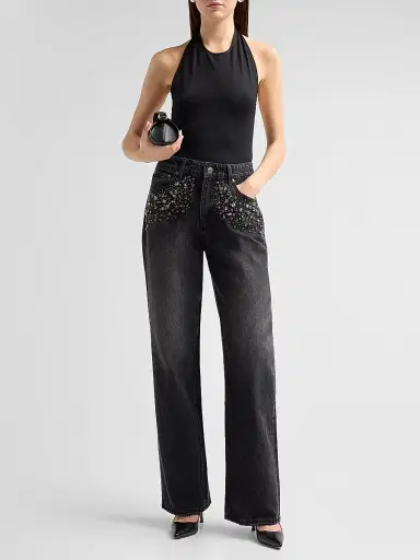 Ksubi Women's Low Rider Embellished Jeans - Black - Size 31 | Thumbnail 2