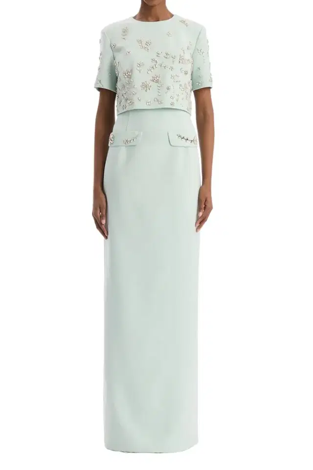 Oscar de la Renta Crystal Floral Embroidered Column Gown