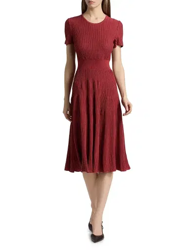 Misook Women's Rib-Knit Fit & Flare Midi-Dress - Russet - Size XXL | Thumbnail 2 Misook Women's Rib-Knit Fit & Flare Midi-Dress - Russet - Size XXL | Thumbnail 2
