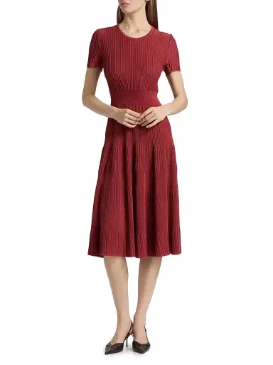 Misook Women's Rib-Knit Fit & Flare Midi-Dress - Russet - Size XXL | Thumbnail 3 Misook Women's Rib-Knit Fit & Flare Midi-Dress - Russet - Size XXL | Thumbnail 3