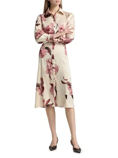 Misook Women's Floral Crepe De Chine Midi-Shirtdress | Thumbnail 3 Misook Women's Floral Crepe De Chine Midi-Shirtdress | Thumbnail 3