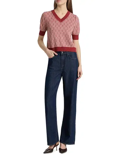 Misook Women's Striped Knit Short-Sleeve V-Neck Top - Honeysuckle Russet Biscotti - Size XXL | Thumbnail 2 Misook Women's Striped Knit Short-Sleeve V-Neck Top - Honeysuckle Russet Biscotti - Size XXL | Thumbnail 2