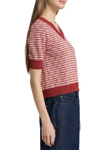 Misook Women's Striped Knit Short-Sleeve V-Neck Top - Honeysuckle Russet Biscotti - Size XXL | Thumbnail 4 Misook Women's Striped Knit Short-Sleeve V-Neck Top - Honeysuckle Russet Biscotti - Size XXL | Thumbnail 4