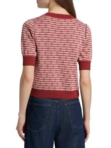 Misook Women's Striped Knit Short-Sleeve V-Neck Top - Honeysuckle Russet Biscotti - Size XXL | Thumbnail 5 Misook Women's Striped Knit Short-Sleeve V-Neck Top - Honeysuckle Russet Biscotti - Size XXL | Thumbnail 5