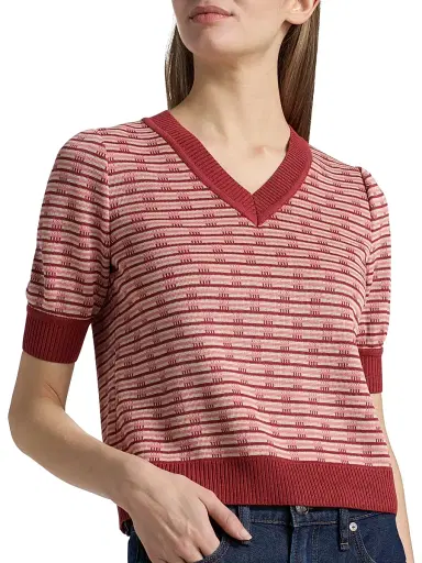 Misook Women's Striped Knit Short-Sleeve V-Neck Top - Honeysuckle Russet Biscotti - Size XXL | Thumbnail 6 Misook Women's Striped Knit Short-Sleeve V-Neck Top - Honeysuckle Russet Biscotti - Size XXL | Thumbnail 6