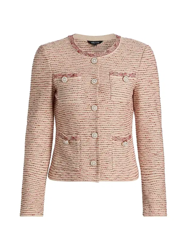 Misook Women's Heritage Ribbon Tweed Knit Jacket - Honeysuckle Russet Biscott