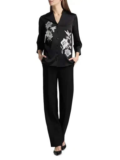 Misook Women's Floral-Embroidered Crepe De Chine Blouse | Thumbnail 2