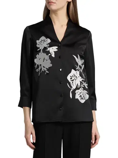 Misook Women's Floral-Embroidered Crepe De Chine Blouse | Thumbnail 3
