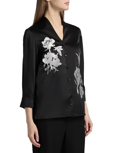 Misook Women's Floral-Embroidered Crepe De Chine Blouse | Thumbnail 4
