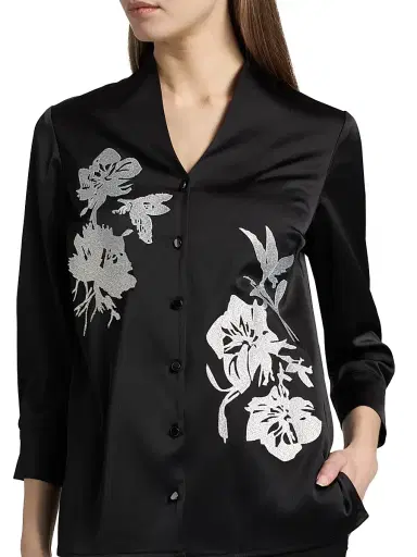 Misook Women's Floral-Embroidered Crepe De Chine Blouse | Thumbnail 6