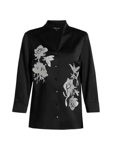 Misook Women's Floral-Embroidered Crepe De Chine Blouse | Thumbnail 1